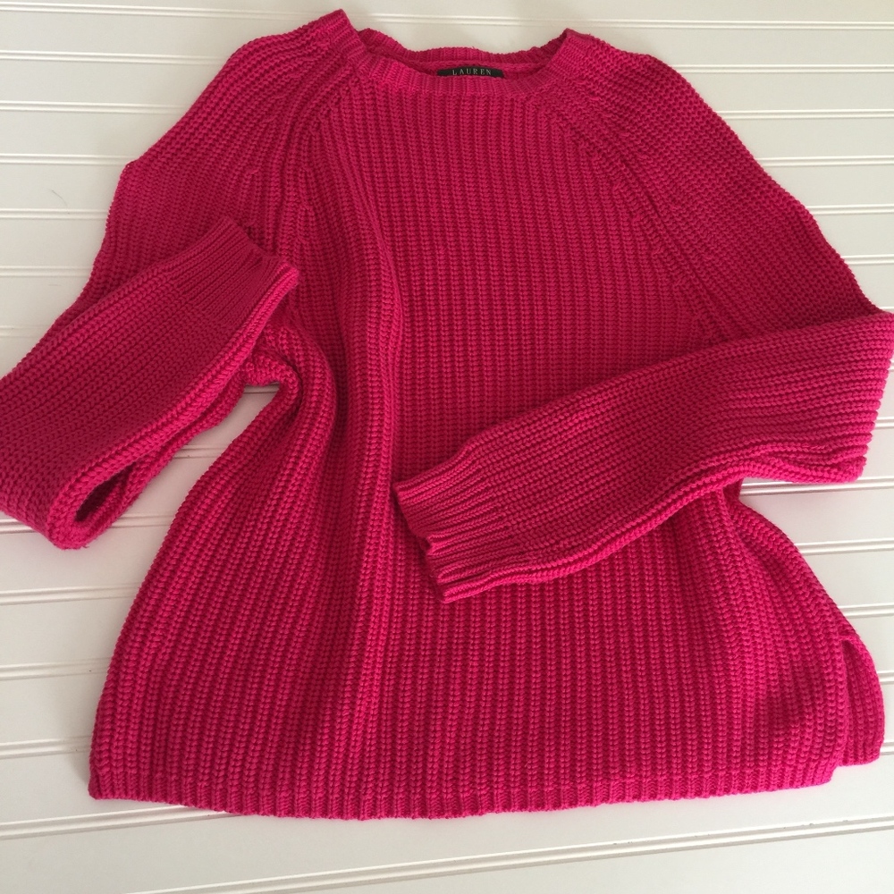 Ralph Lauren Cotton Cable Knit Sweater Hot Pink XL